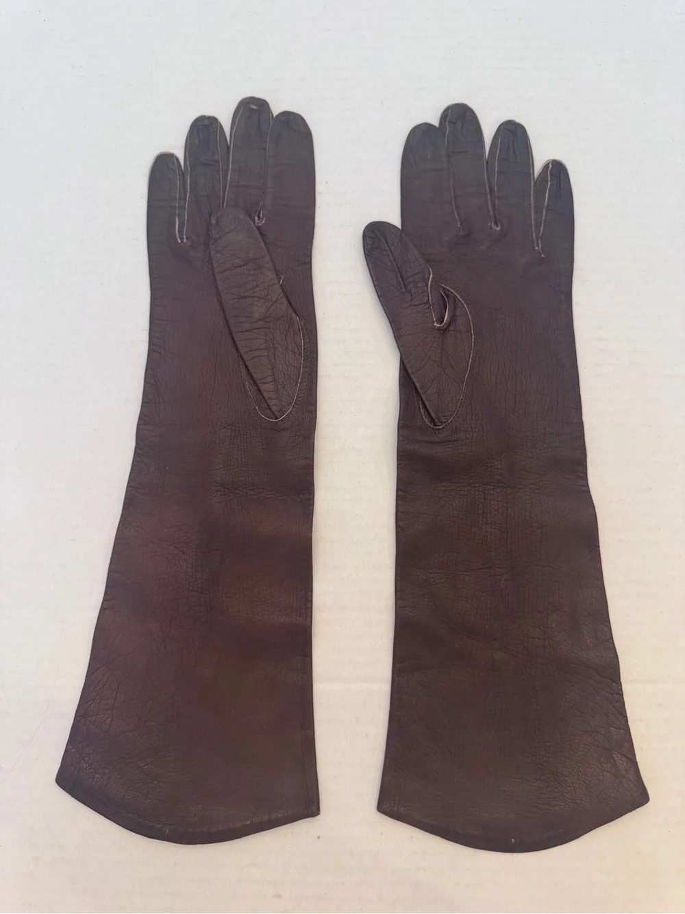 Vintage Bambe Brown Leather Opera Gloves Long Made in Italy Size 7.5 Women